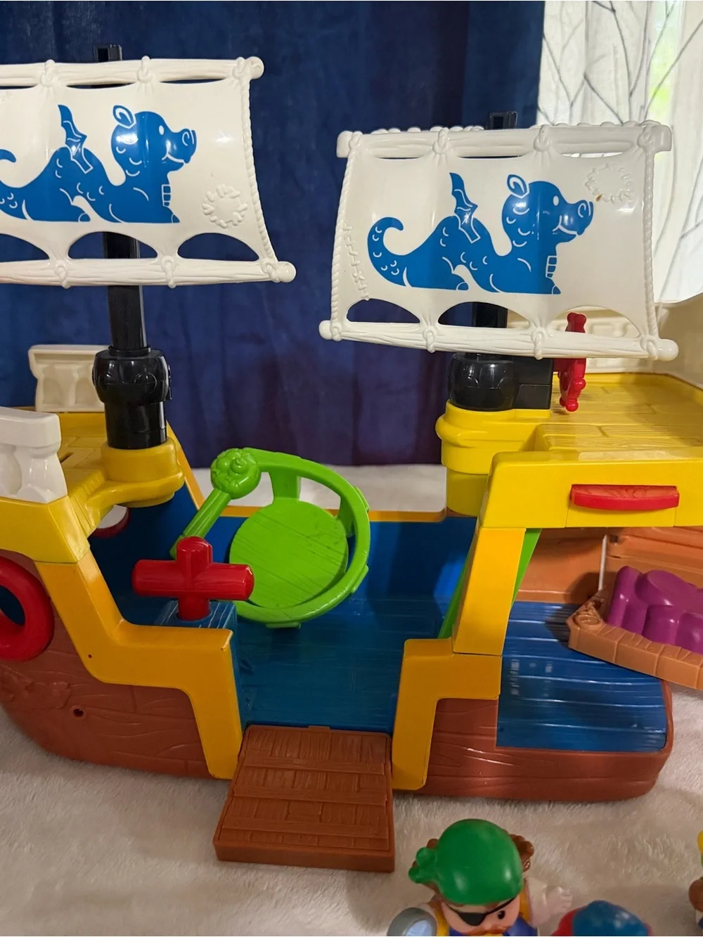 Kids Pirate Ship Playset with Yellow Hull and White Sails